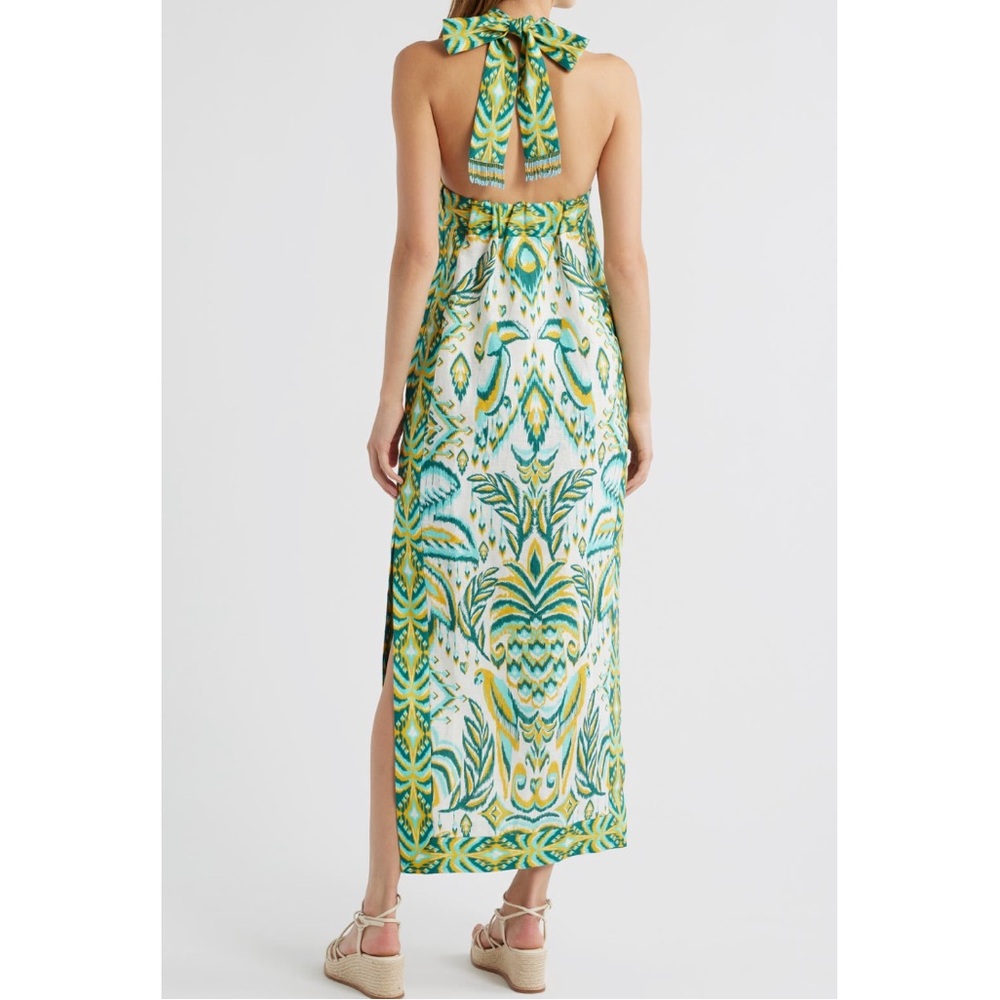 NWT Farm Rio Tropical Tapestry Halter Linen Maxi Sun Dress Off White Green M - Picture 4 of 16